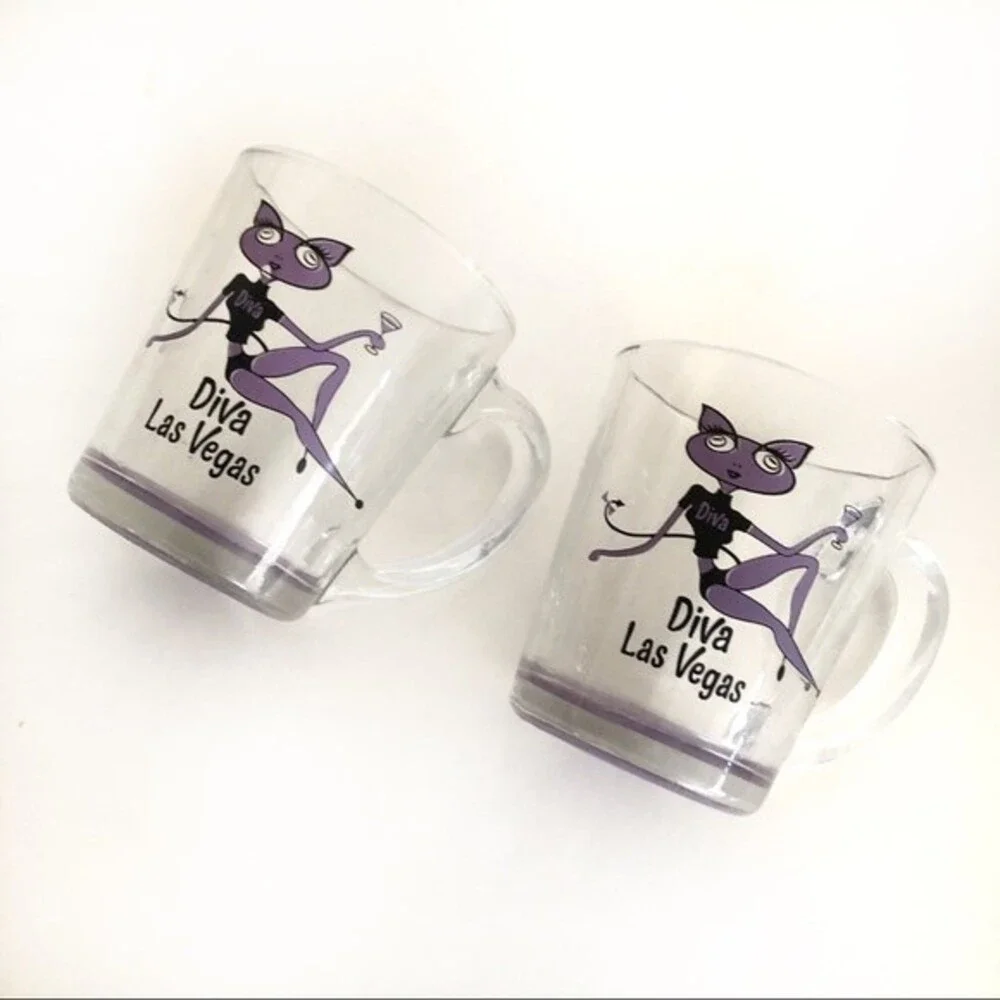 Diva LAS VEGAS Set of Two Clear Glass Coffee Tea Mugs